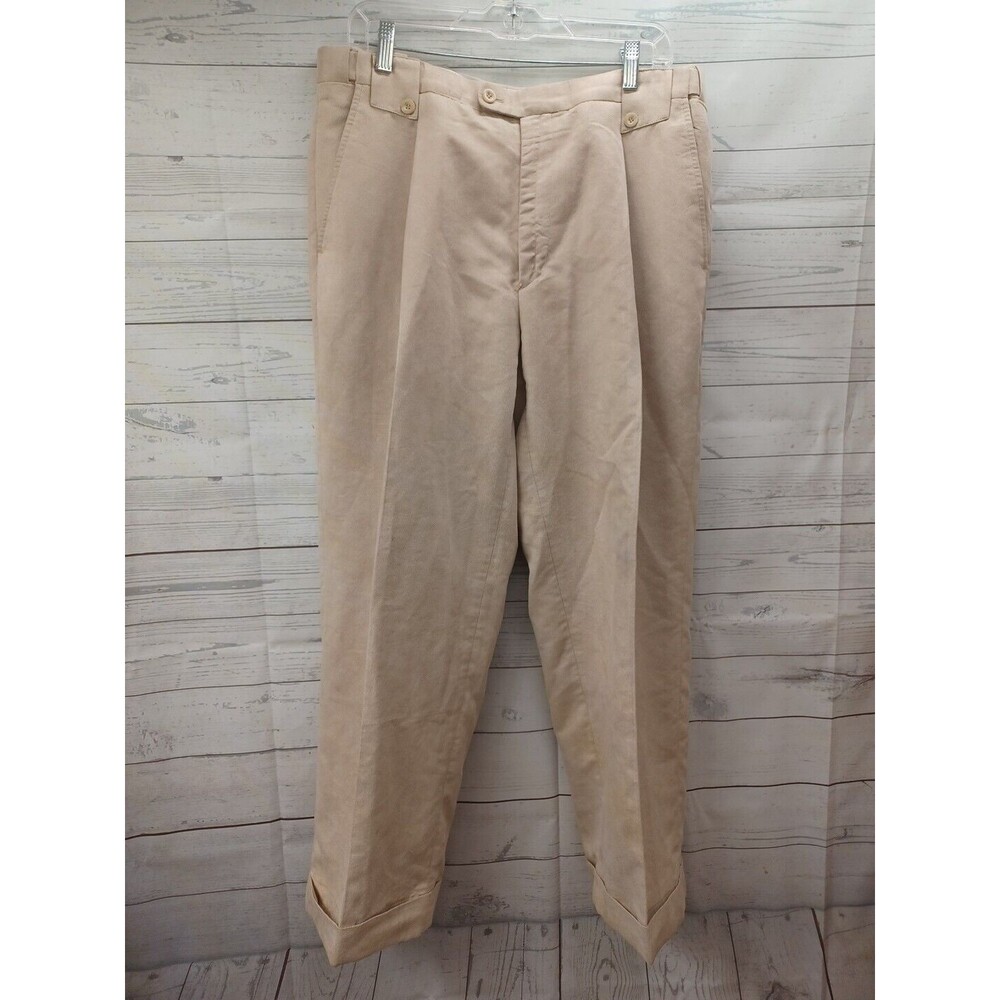 Blu Martini Pants Mens 35R Kakhi Faux Suede Pleaded Cuffed Dress Pants 36"x27"
